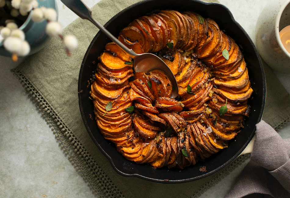 Vegan spiral sweet potato bake